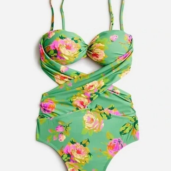 J. Crew  Crisscross Cutout Bandeau One-piece Swim Suit Rose Garden Size … - Picture 2 of 13